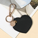 PU Leather Pendant Decorations, with Alloy Clasps, Heart & Flat Round, Light Gold, Black, 95mm(KEYC-WH20002-12C)