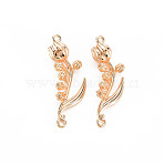Brass Birth Flower Connector Charms, Nickel Free, Real 18K Gold Plated, May Lily of the Valley, 24.5x8.5x5mm, Hole: 1mm(X-KK-S364-235)