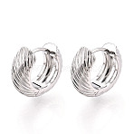Brass Twist Hoop Earrings, Real Platinum Plated, 13x14.5x6mm(EJEW-T048-40P)
