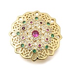 Brass Micro Pave Colorful Cubic Zirconia Filigree Links Connector Charms, Cadmium Free & Lead Free, Real 18K Gold Plated, Rack Plating, Long-Lasting Plated, Flower, 23.5x6mm, Hole: 10x2mm(KK-C255-12A-G)