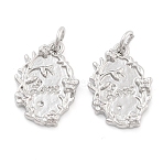 Rack Plating Brass & Clear Cubic Zirconia Pendants, Cadmium Free & Lead Free, Long-Lasting Plated, Oval, with Jump Ring, Platinum, 19x13x2mm, Hole: 5mm(KK-S371-03P)