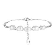 Shell Pearl & 925 Sterling Silver Beaded Bracelets for Women, Real Platinum Plated, 6-7/8 inch(17.4cm)(BJEW-G724-03P)