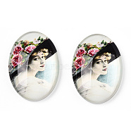 Glass Cabochons, with European Style Pattern, Oval, Hot Pink, 25x18x6mm(GGLA-T004-01-D)