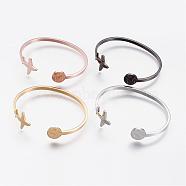 304 Stainless Steel Cuff Bangles, Travel Theme, Airplane and Earth, Mixed Color, Inner Diameter: 2-1/2 inch(6.3cm)(BJEW-N0028-02)