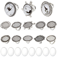DIY Blank Dome Finger Rings Making Kit, Including Owl & Tortoise & Oval Adjustable Alloy Ring Settings, Glass Cabochons, Antique Silver, 20Pcs/bag(DIY-SC0022-24)