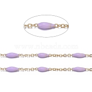 Handmade Enamel Beaded Chains, with Stainless Steel Curb Chains and Spool, Soldered, Long-Lasting Plated, Golden, Lilac, 1.5x1x0.1mm, about 32.8 Feet(10m)/roll(CHS-I007-06G-01)