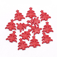 2-Hole Acrylic Buttons, Christmas Tree, Red, 21.5x18x3.5mm, Hole: 1.5~2mm(BUTT-Q037-14A)