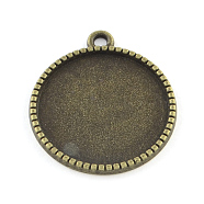 Tibetan Style Alloy Flat Round Pendant Cabochon Settings, Cadmium Free & Nickel Free & Lead Free, Antique Bronze, Tray: 14mm, 20x16.5x2mm, Hole: 2mm, about 833pcs/1000g(TIBEP-Q045-068C-AB-NR)