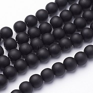 Synthetic Black Stone Beads Strands, Round, Frosted, Black, 8mm, Hole: 1mm, about 48pcs/strand, 16 inch(X-G508-6)