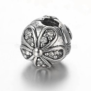 Flower Antique Silver Plated Alloy Rhinestone European Clip Clasps, Crystal, 10.5x9.5mm, Hole: 3mm(CPDL-E036-B03)