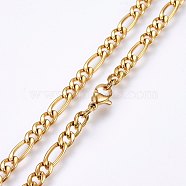 304 Stainless Steel Figaro Chain Necklaces, with Lobster Claw Clasps, Golden, 19.69 inch(50cm), 4.5x1.2mm, link: 6.5~10.5x4.5x1.2mm(MAK-L015-29A)