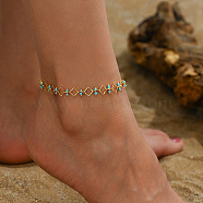 Real 18K Gold Plated Turquoise Beads Anklets, Rhombus Link Chain Anklets for Women(UZ1904)