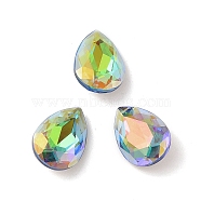 Glass Rhinestone Cabochons, Flat Back & Back Plated, Faceted, Teardrop, Sphinx, 14x10x5.5mm(RGLA-L029-04A-SPLA)