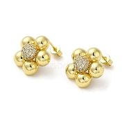 Flower Rack Plating Brass Micro Pave Cubic Zirconia Stud Earrings for Women, Long-Lasting Plated, Lead Free & Cadmium Free, Real 18K Gold Plated, 18x18mm(EJEW-O001-06G)