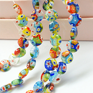 Millefiori Glass Flat Round Bead Strands, Colorful, 10x3~4mm, Hole: 1mm, about 38pcs/strand, 14 inch(LK-P008-06)