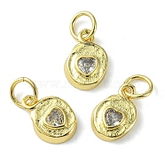 Rack Plating Brass Micro Pave Cubic Zirconia Pendants, Long-Lasting Plated, Lead Free & Cadmium Free, Flat Round Charm, Real 18K Gold Plated, 10x7x2mm(KK-K332-11G)