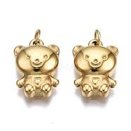304 Stainless Steel Charms, with Jump Rings, Bear, Real 14K Gold Plated, 14.5x10x4mm, Jump Ring: 3.8x0.6mm, 2.6mm inner diameter(STAS-S116-411G)