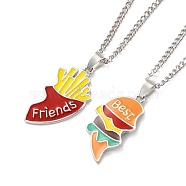 Best Friends Alloy Pendant Necklaces, Valentine's Day Enamel French Fries and Hamburger Necklace, Platinum, Mixed Color, 20.31 inch(51.6cm), 2.4mm, 2pcs/set(NJEW-K124-02A-P)