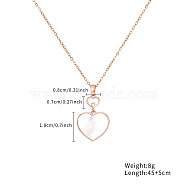 Brass Pearl Shell Heart Pendant Necklace for Women, Stainless Steel Cable Chain Necklace, Rose Gold, 17.72 inch(45cm)(XQ6291)