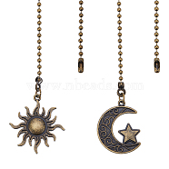 1 Set Alloy Ceiling Fan Pull Chain Extenders, with Iron Ball Chains, Sun & Moon with Star Pendant, Antique Bronze, 355~359x3mm, 2pcs/set(FIND-CP0001-79)