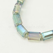 Electroplate Glass Beads, Full Rainbow Plated, Faceted, Cuboid, Pale Green, 8x4x4mm, Hole: 1mm(EGLA-J023-8x4mm-WLS11)