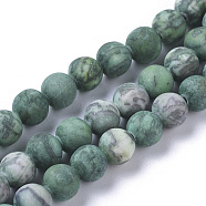 Natural China Silver Leaf Jasper Beads Strands, Dyed & Heated, Frosted, Round, Green, 6.5mm, Hole: 0.5mm, about 58pcs/strand, 14.96 inch(38cm)(G-F668-18-6mm)