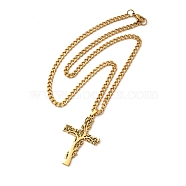 304 Stainless Steel Cross with Tree of Life Pendant Necklaces, Curb Chain Necklace with Lobster Clasps, Golden, 17-3/4 inch(45cm)(NJEW-M197-03G)