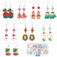 Christmas Day Earring Making Kit, Including Bell & Sock & Wreath & Tree Brass & Resin Pendants, Brass Earring Hooks, Glass Cube & Imitation Pearl Beads, Mixed Color, 122Pcs/box(DIY-SC0021-93)