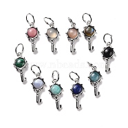 Natural Mixed Stone Pendants, with Platinum Brass Findings, Key, 20x10x4mm, Hole: 6.2mm(G-F712-02-P)