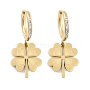 Clover 304 Stainless Steel Dangle Earrings, Rhinestone Hoop Earrings for Women, Real 18K Gold Plated, 36x16mm(EJEW-L283-080G)