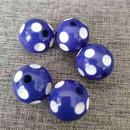 Opaque Resin Beads, Round, with Polka Dot Pattern, Marine Blue, 16mm, Hole: 1.5mm, 200pcs/bag(RESI-TAC0001-02C-03)