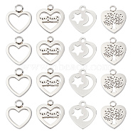 DICOSMETIC 16Pcs 4 Style 304 Stainless Steel Charms, Laser Cut, Heart, Stainless Steel Color, 12~13x11~12x0.8~1.5mm, hole: 1.4~1.8mm,  4pcs/style(STAS-DC0005-46)