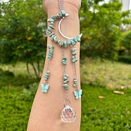 Wire Wrapped Natural Amazonite Chips & Metal Moon Hanging Ornaments, Glass Round Tassel Suncatcher for Window Garden Decoration, 270x50mm(PW-WG7025F-07)