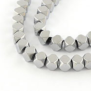 Electroplate Non-magnetic Synthetic Hematite Bead Strands, Polygon, Silver Plated, 8x8mm, Hole: 1mm, about 49pcs/strand, 15.3 inch(G-S203-17J)
