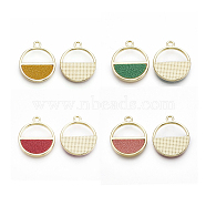 Alloy Pendants, with PU Leather, Flat Round, Light Gold, Mixed Color, 21x18x2mm, Hole: 2mm(X-PALLOY-T067-162-M)