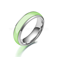 Luminous 304 Stainless Steel Flat Plain Band Finger Ring, Glow In The Dark Jewelry for Men Women, Pale Green, US Size 9(18.9mm)(LUMI-PW0001-117D-05)