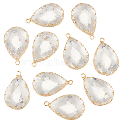 10Pcs Clear Glass Pendants, with Brass Findings, Faceted, Teardrop, Real 18K Gold Plated, 29.5x18.5x7mm, Hole: 2mm(KK-BC0010-76)