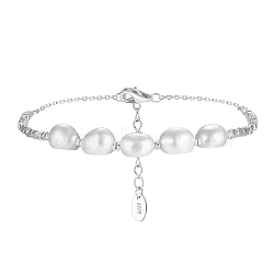 Shell Pearl & 925 Sterling Silver Beaded Bracelets for Women, Real Platinum Plated, 6-7/8 inch(17.4cm)(BJEW-G724-03P)