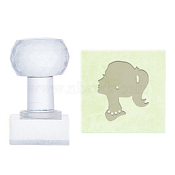 Ponytail Girl Clear Acrylic Soap Stamps, DIY Soap Molds Supplies, Rectangle, Human, 60x36x31mm, Pattern: 33x28mm(DIY-WH0437-003)