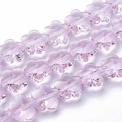 Transparent Glass Beads, Faceted, Plum Blossom, Pearl Pink, 13x13.5x8.5mm, Hole: 1mm(GLAA-Q066-14mm-C16)