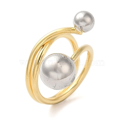 Brass Round Ball Open Cuff Rings for Women, Platinum & Golden, Inner Diameter: 18mm(RJEW-B062-07GP)