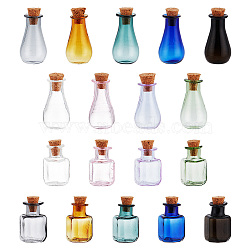 18Pcs 18 Colors Glass Cork Bottles Ornament, Glass Empty Wishing Bottles, DIY Vials for Pendant Decorations, Mixed Color, 2.3~2.8cm(AJEW-BC0003-98)