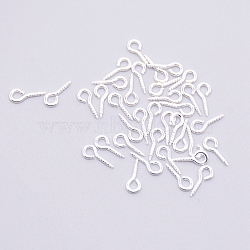 Iron Screw Eye Pin Peg Bails, for Half Drilled Beads, Silver, 8x4x1mm, Hole: 1.8mm, Pin: 1mm(IFIN-TAC0001-02S-01)