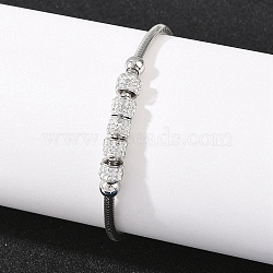 Polymer Clay Rhinestone Beaded Bracelets, 304 Stainless Steel Snake Chain Bracelets for Women, Ion Plating(IP), Long-Lasting Plated, Stainless Steel Color, 8.27 inch(21cm)(SA-D001-06P)