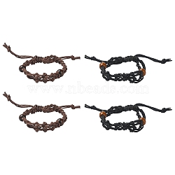 4Pcs 2 Colors Waxed Cotton Macrame Pouch Empty Stone Holder for Link Braclets Making, with Wood Beaded, Mixed Color, Inner Diameter: 1-3/4~3-1/8 inch(4.5~8cm), 2Pcs/color(BJEW-CJ0001-03)