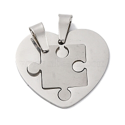 201 Stainless Steel Split Pendants, Heart and Puzzle Charm, Laser Cut, Anti-Tarnish, Stainless Steel Color, 24x26x1mm, Hole: 6x3mm(STAS-Q342-30P)