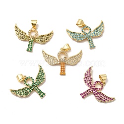 Rack Plating Eco-Friendly Brass Micro Pave Cubic Zirconia Pendants, Long-Lasting Plated, Lead Free & Cadmium Free, Angel Charm, Real 18K Gold Plated, Mixed Color, 19x26x2.5mm, Hole: 4x3.5mm(KK-A177-07G)