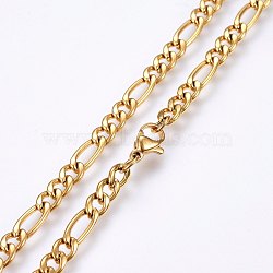 304 Stainless Steel Figaro Chain Necklaces, with Lobster Claw Clasps, Golden, 19.69 inch(50cm), 4.5x1.2mm, link: 6.5~10.5x4.5x1.2mm(MAK-L015-29A)