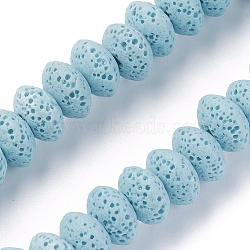 Natural Lava Rock Beads Strands, Dyed, Rondelle, Light Sky Blue, 10~11x6mm, Hole: 1.8mm, about 34 pcs/Strand, 7.87 inch(20cm)(G-F671-01B-18)