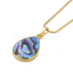 Rack Plating Natural Paua Shell Pendants Necklace, Brass Box Chain Necklaces, Teardrop, 17.72 inch(45cm), Pendant: 23x15mm(NJEW-B104-01I-01G)